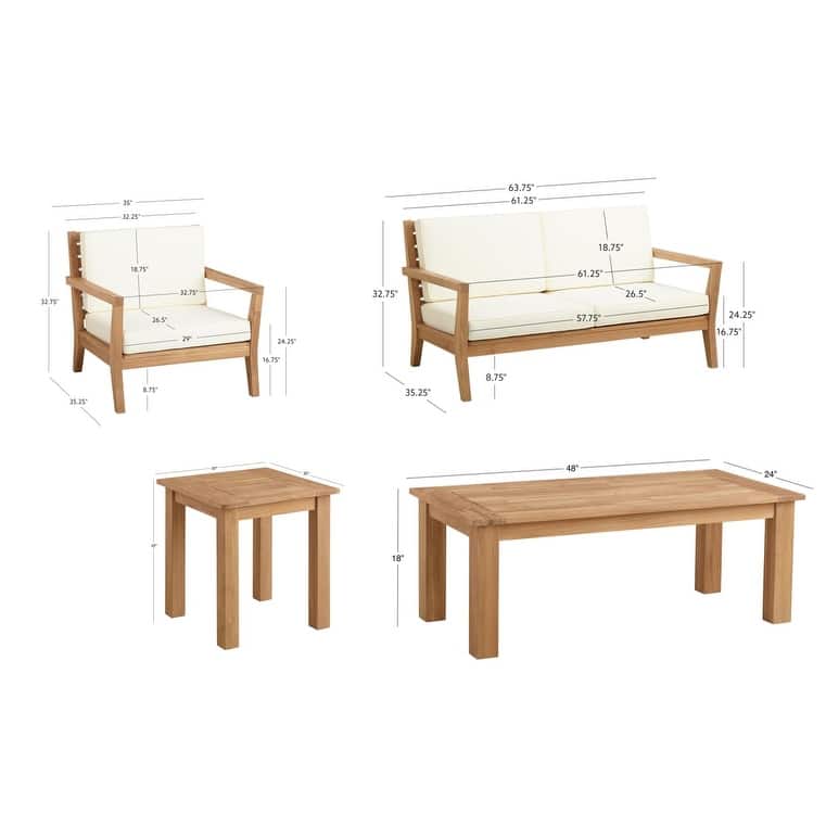 Linon Clermont Outdoor Solid Teak Wood 5 Piece Patio Conversation Set