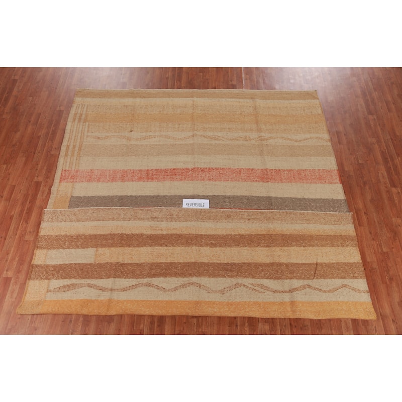 Hand Woven Oriental 100% Jute Carpet Modern Stripe Multi-Colored Kilim Area Rug - 12' 0'' X 9' 7''
