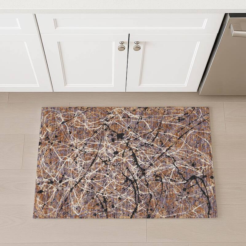 Machine Washable Indoor/ Outdoor Modern Splatter Chantille Rug