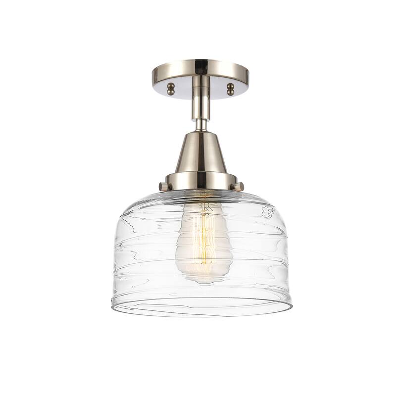 Innovations Lighting Caden Bell - 1 Light 8" Flush Mount - Polished Nickel/Clear Deco Swirl