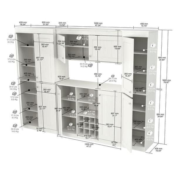 Inval Shaker Style Washed Oak 4Piece Buffet and Pantry Set Bed Bath