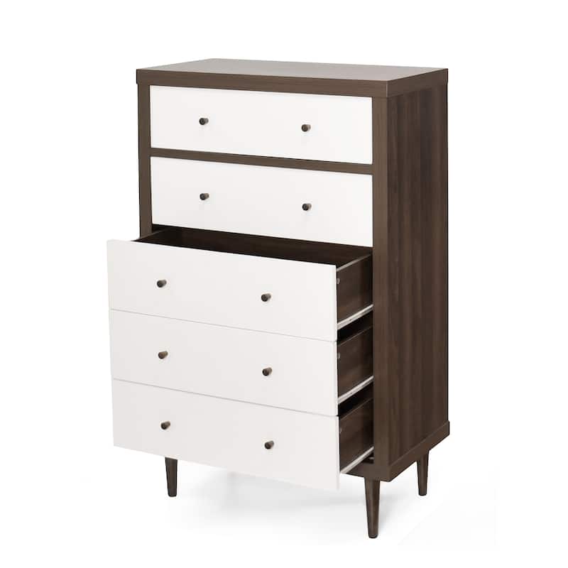 Minie Tall Dresser Chest, 4 Drawers, Rubberwood White, Walnut Brown