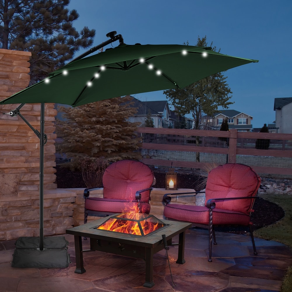 Ainfox 10 ft. Patio Offset Solar LED Umbrellas Cantilever Outside Umbrellas with Base