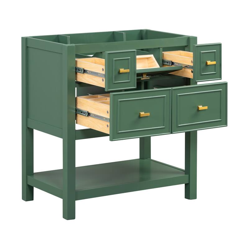 30 Inch Freestanding Bathroom Vanity without Sink, 5-Drawer Bathroom Storage Cabinet with Solid Wood Frame