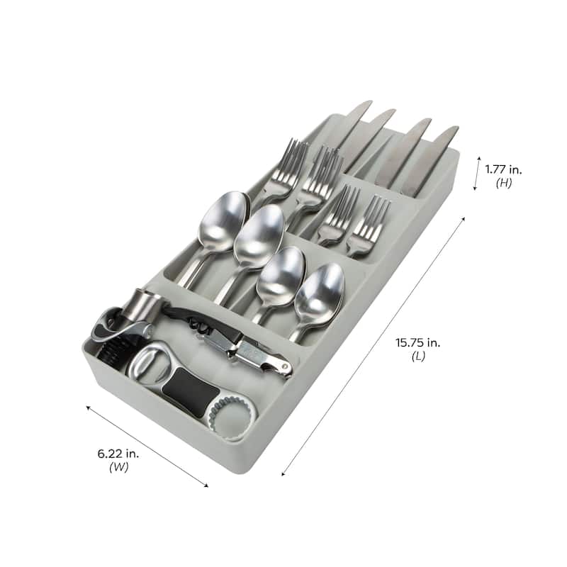 Kitchen Details 7 Slot Drawer Cutlery Organizer in Grey - 15.75"x 6.2"x 1.75"