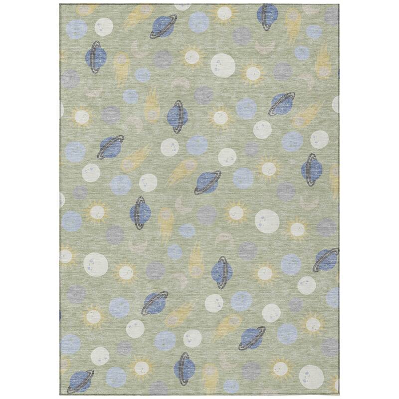Machine Washable Indoor/ Outdoor Planets Comets Chantille Rug