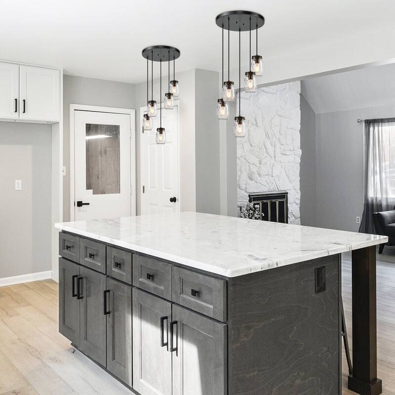 Modern Farmhouse 5-Light Mason Jar Glass Chandelier Pendant Island Lights - D15" x H66"
