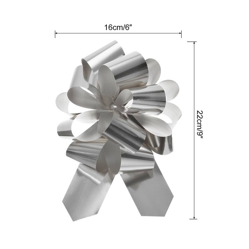 10pcs Metallic Large Big Pull Bow Gift Wrapping Bows Ribbon for Decor - Silver - 6 inch