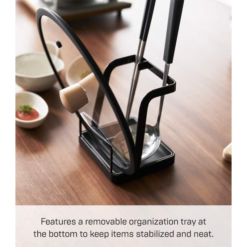 Yamazaki Home Lid and Ladle Stand - Large, Steel - L 4.84 x W 5.51 x H 5.98 inches