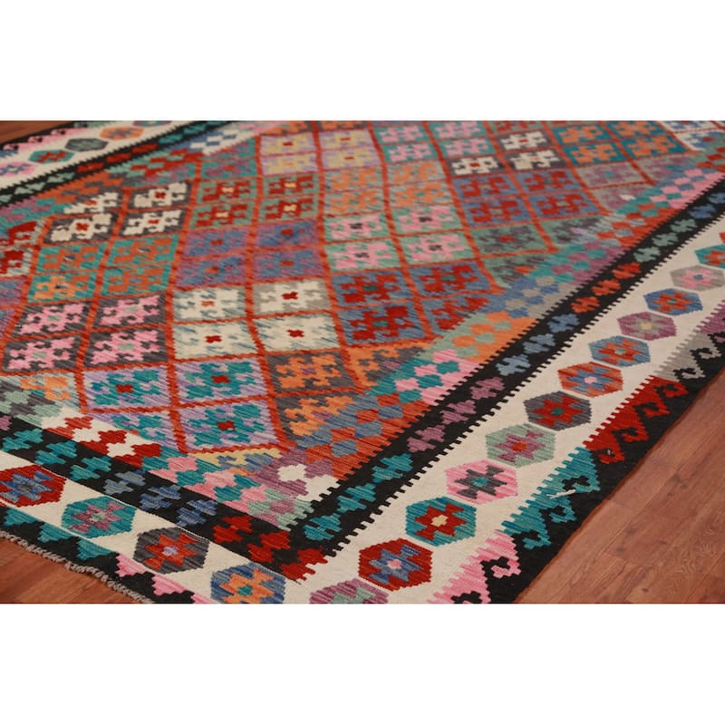 Kilim Oriental Area Rug Flatweave Multi-Color Bedroom Wool Carpet - 8'4"x 11'9"