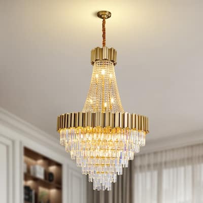 KAYLA Large Crystal Chandelier - 35.4"Modern 6-Tier 17-Light Chrome Ceiling Light, Luxury K9 Crystal