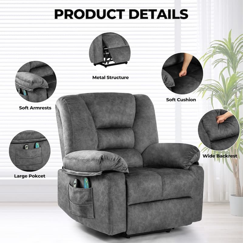 Heavy Duty Power Lift Velvet Recliner Chair for Elderly with Massage heating