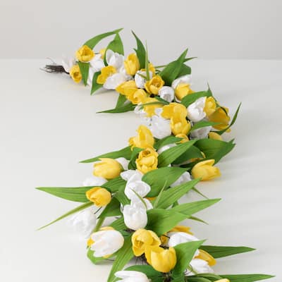 Sullivans Artificial Full Flowering Tulip Garland 69"L Yellow - 5'9"L x 8.5"W x 4"H