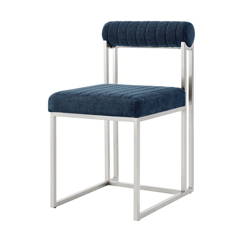 HomeRoots Set of Two Blue And Silver Upholstered Polyester Open Back Dining Side Chairs