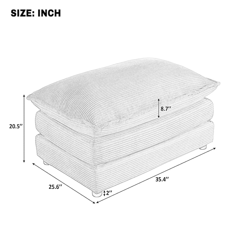 Roomfitters Dual-Layer Ottoman Footrest for Living Room, Plush Corduroy Fabric with Pocket Spring Seat, Beige