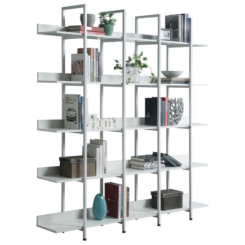 Roomfitters 5-Tier Bookcase for Home Office, Open Bookshelf with MDF Board and Black Metal Frame, Vintage Style