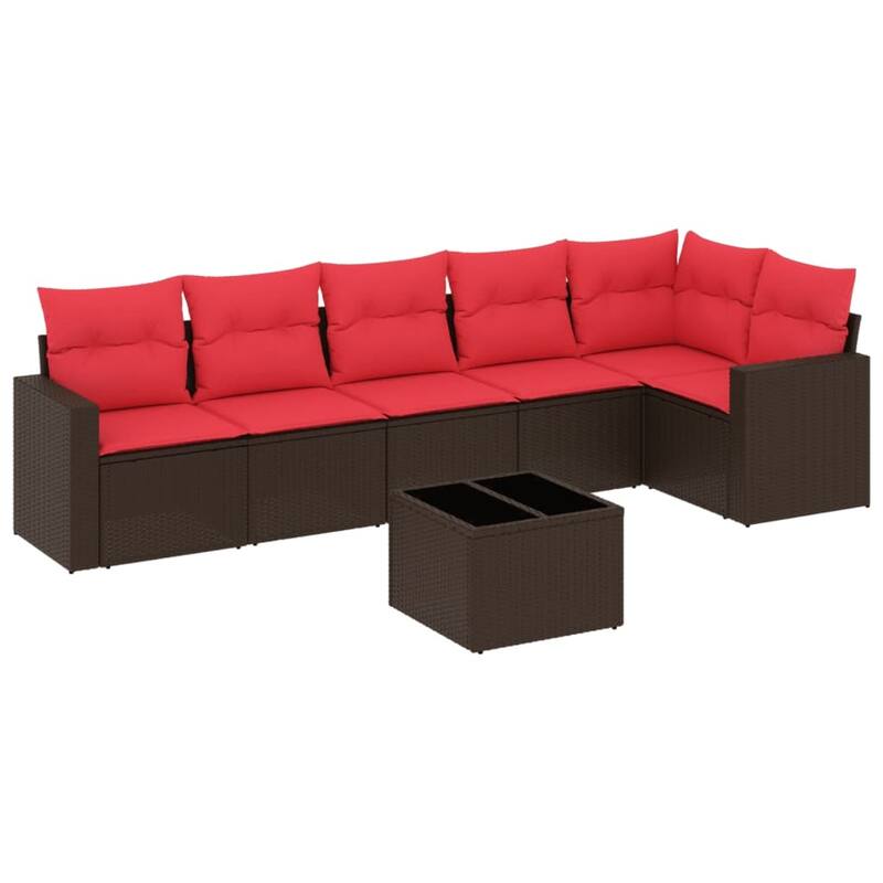 vidaXL Patio Sofa Set with Cushions Outdoor Conversation Furniture Poly Rattan - 25.8" x 24.4" x 27.2"