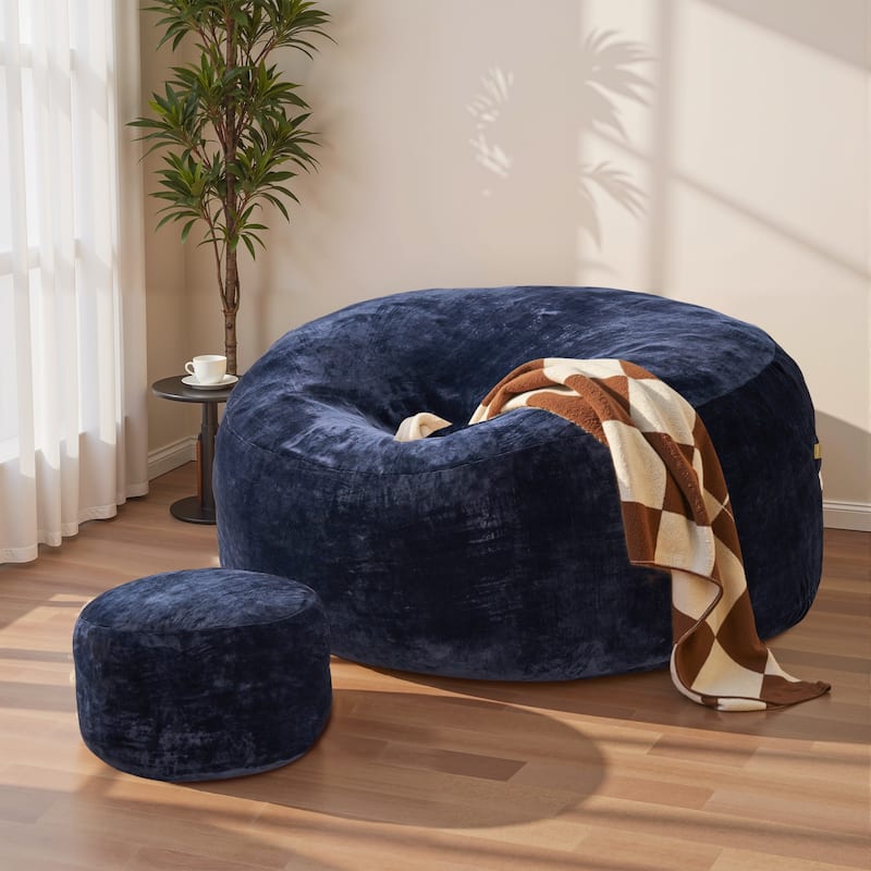 OVIOS Plush Wrapped Lounger Sofa With Ottoman - Blue