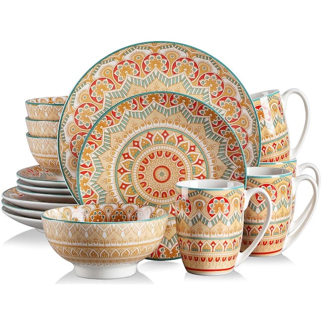 vancasso Mandala Bohemian Porcelain Dinnerware Set (Service for 4) - Citrine - 16 Piece