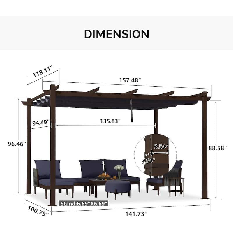 PURPLE LEAF Outdoor Retractable Bronze Metal Pergola w Canopy for Beach Deck Gazebo