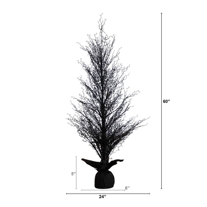 LED Lights Artificial Black Twig Halloween Tree with Burlap Base - 5' - Warm White - 3-to-6-feet