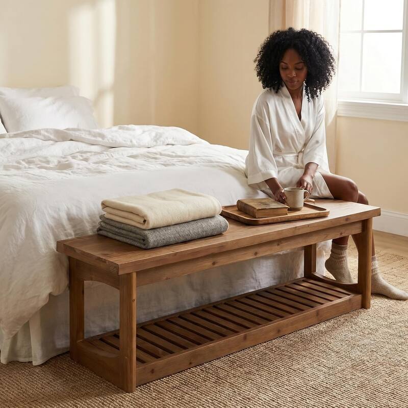 63" Entryway Bench with Storage Shoe Organizer, End of Bed Bench