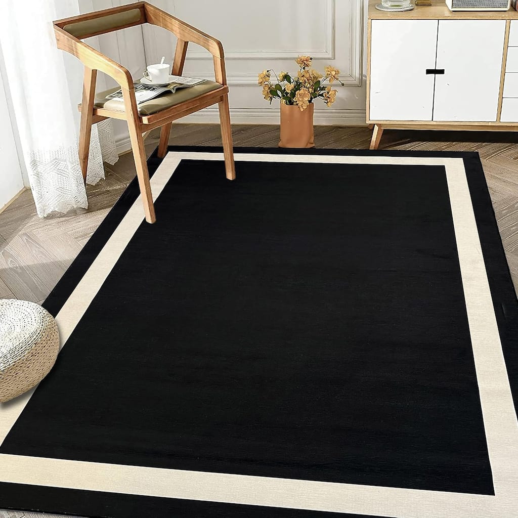 Machine Washable Area Rug With Non Slip Backing - Everest Geometric Modern Border Design