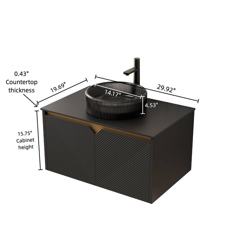 30" Bathroom Vanity with Vessel Sink, Wall-Mounted Floating Storage Cabinet with Double Doors