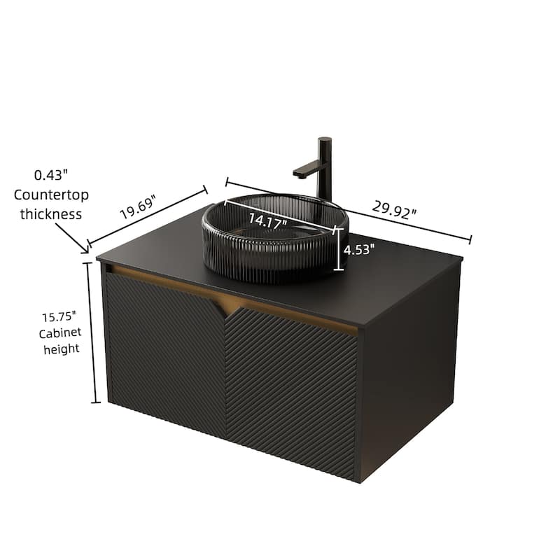 GDFStudio - Ruben Modern Floating Bathroom Vanity with Twill Double Doors, Metal Trim & Black Sintered Stone Countertop