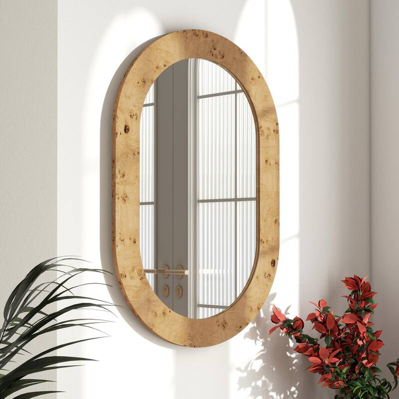 Wood Oval Wall Mirror - 35.4" H x 23.6" W