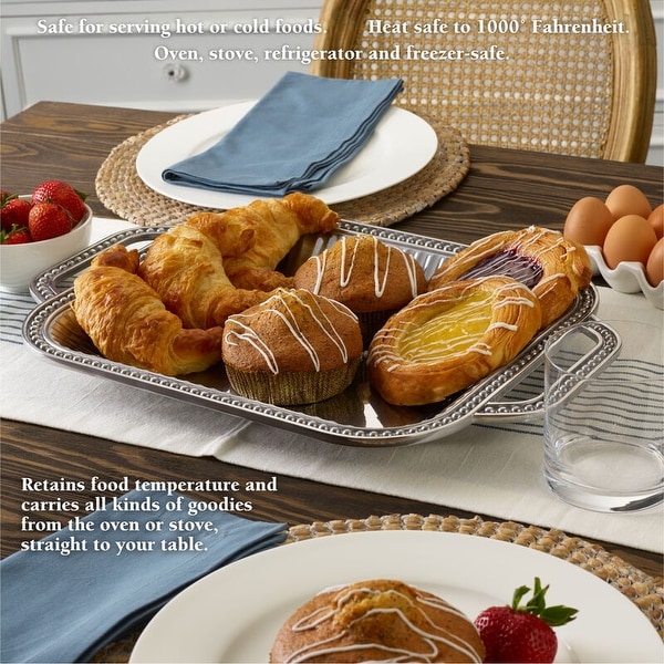 Wilton Armetale Flutes Pearls Rectangular Tray with Handle - Bed