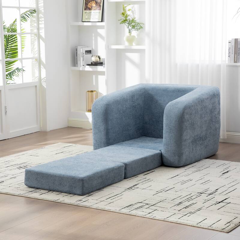 40" Convertible Chenille Floor Sofa Bed, Foldable Boneless Mattress Cloud Single Couch Lounge Chair with Armrest & Pillow