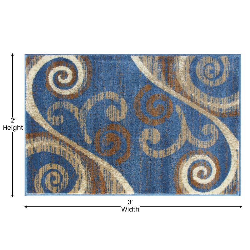 Modern Distressed Swirl Abstract Style Indoor Area Rug