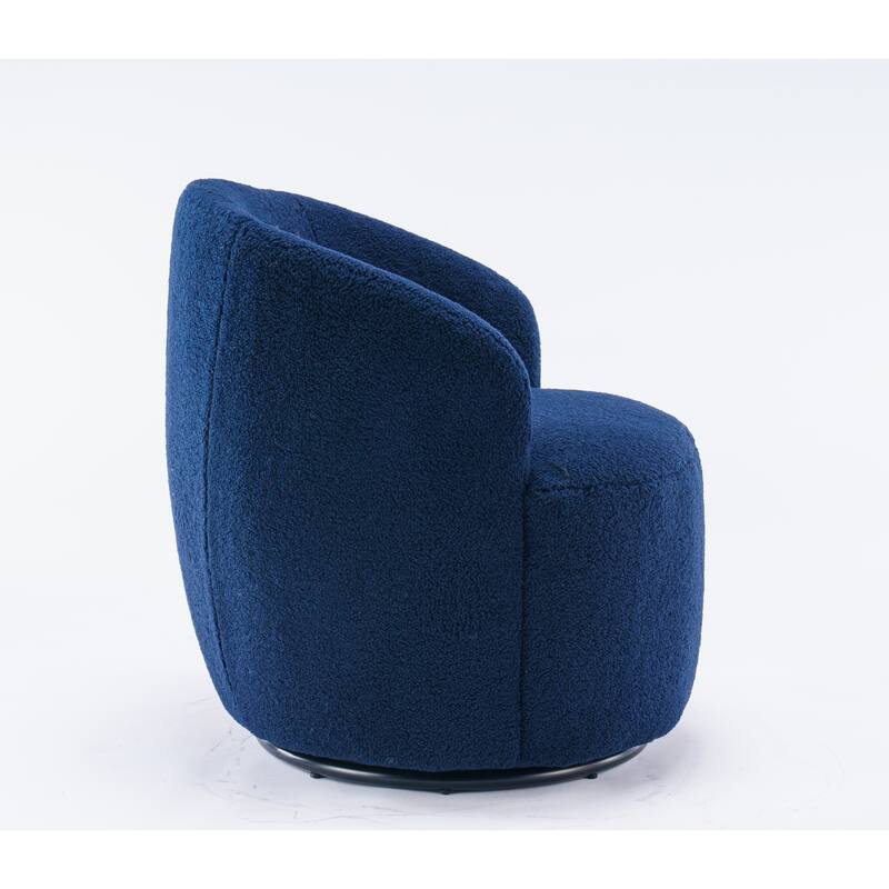 Teddy Fabric Swivel Barrel Chair, Round Upholstered Sofa Chair, Reading Leisure Chair with Curved Backrest & Metal Base