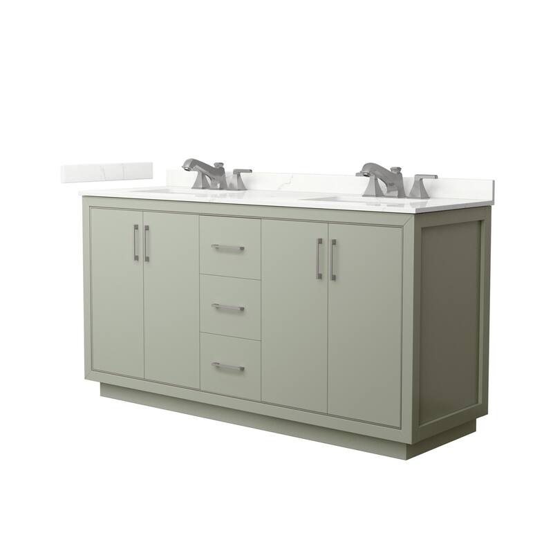 Wyndham Collection WCF111166D-QTZ-US3MXX Icon 66" Free Standing Double - Light Green / Giotto Quartz Top / Brushed Nickel