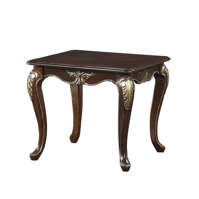 28 in. Brown Rectangle Wood End Table with Cabriole Legs