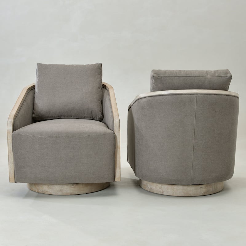 KINWELL 30" Wide Fabric Upholstered Swivel Barrel Chair, Accent Armchair for Living Room, Bedroom