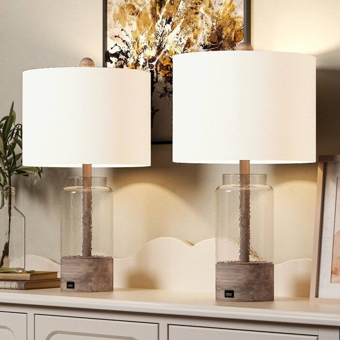24" Resin Glass USB Table Lamp (Set of 2)