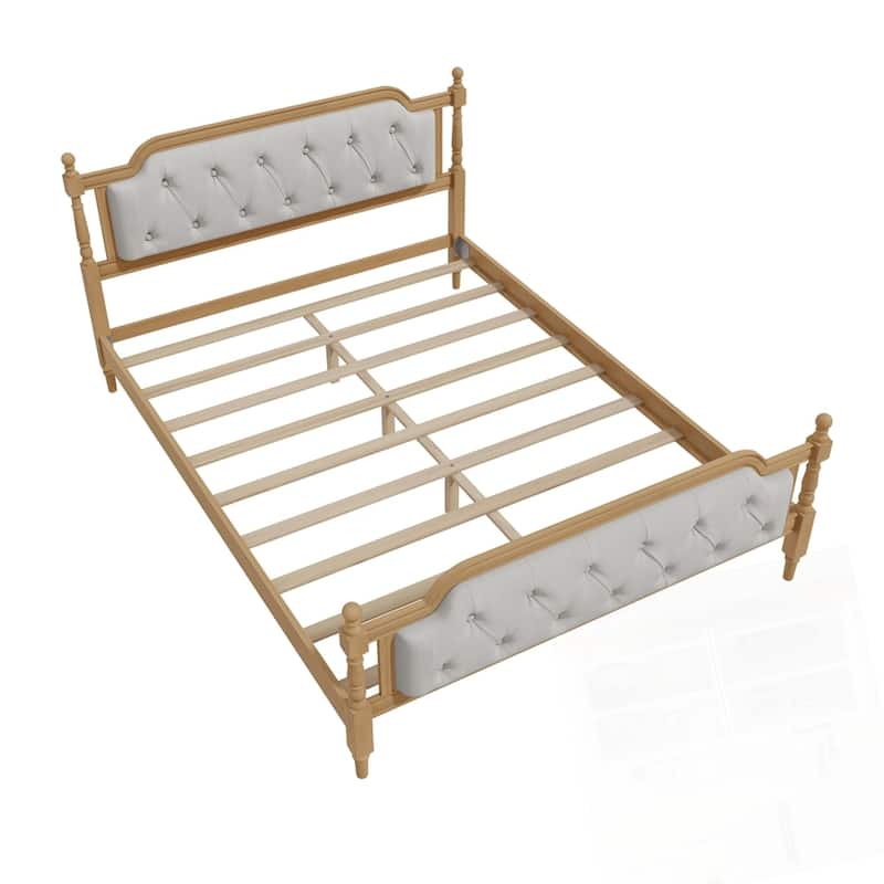 Traditional Style Upholstered Tufted Headboard Wooden Bed Frame