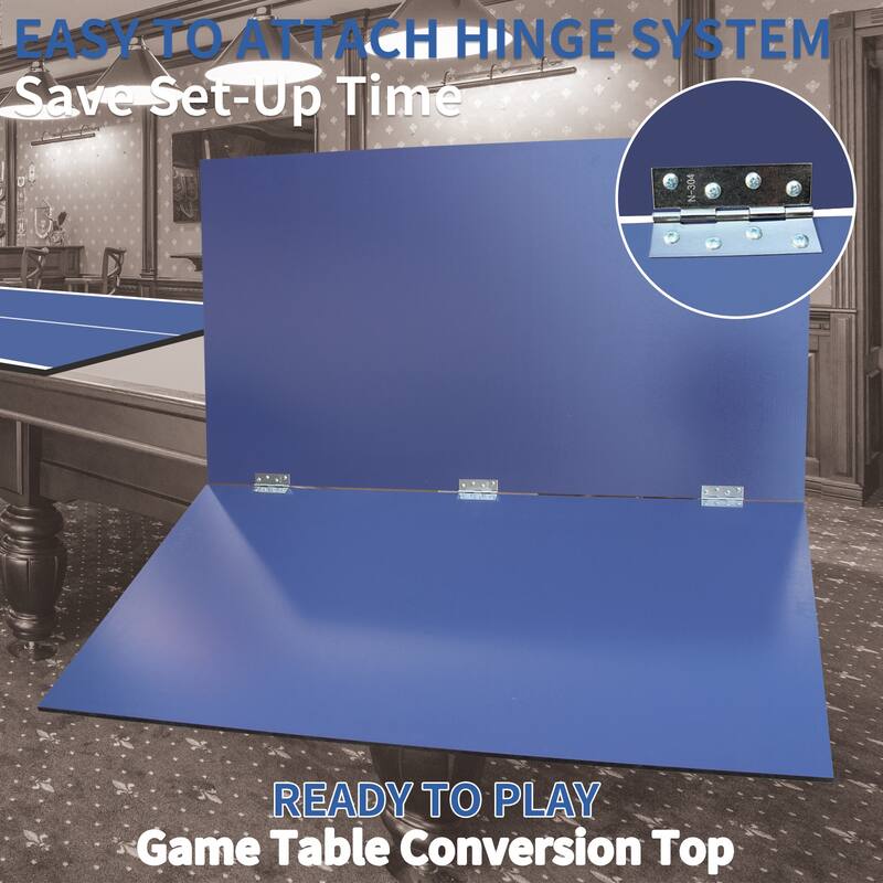 108”L x 60”W Blue Foldable Table Tennis Conversion Top with Net and EVA Foam Pads - 108”L x 60”W