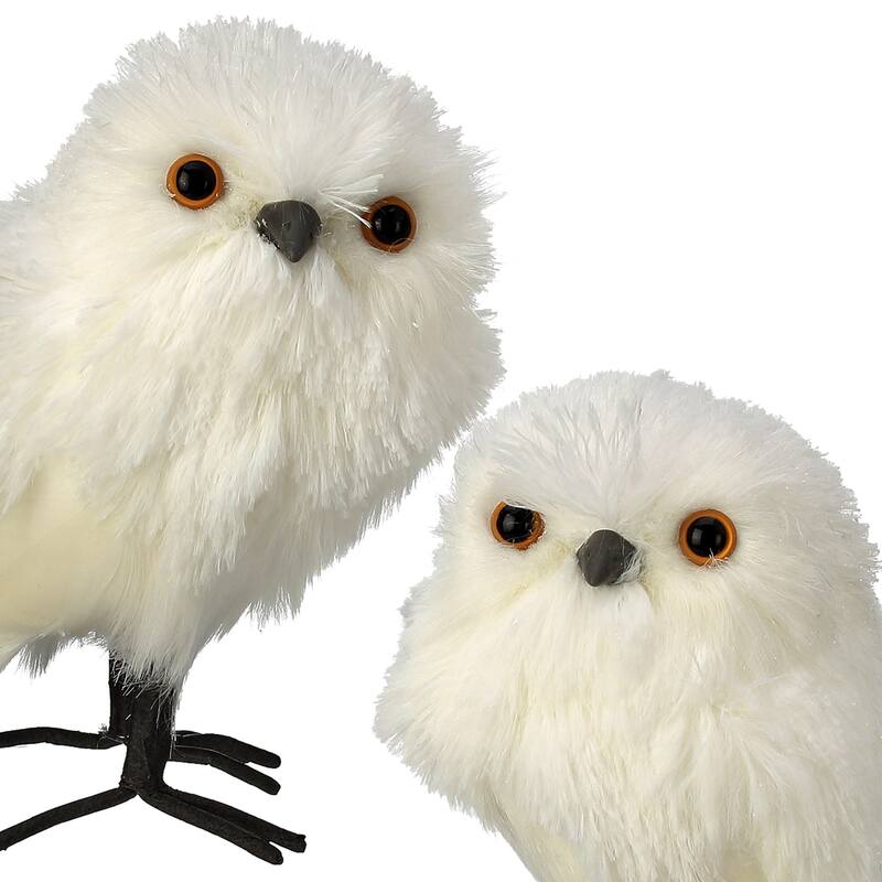 Set of 2 White Owl Christmas Plush Figures 6.5"