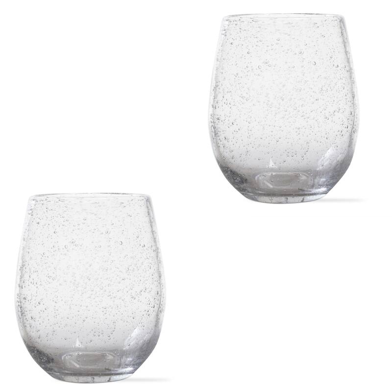 16 oz. Bubble Glass Stemless Wine Drinkware Clear Dishwasher Safe Set of 2