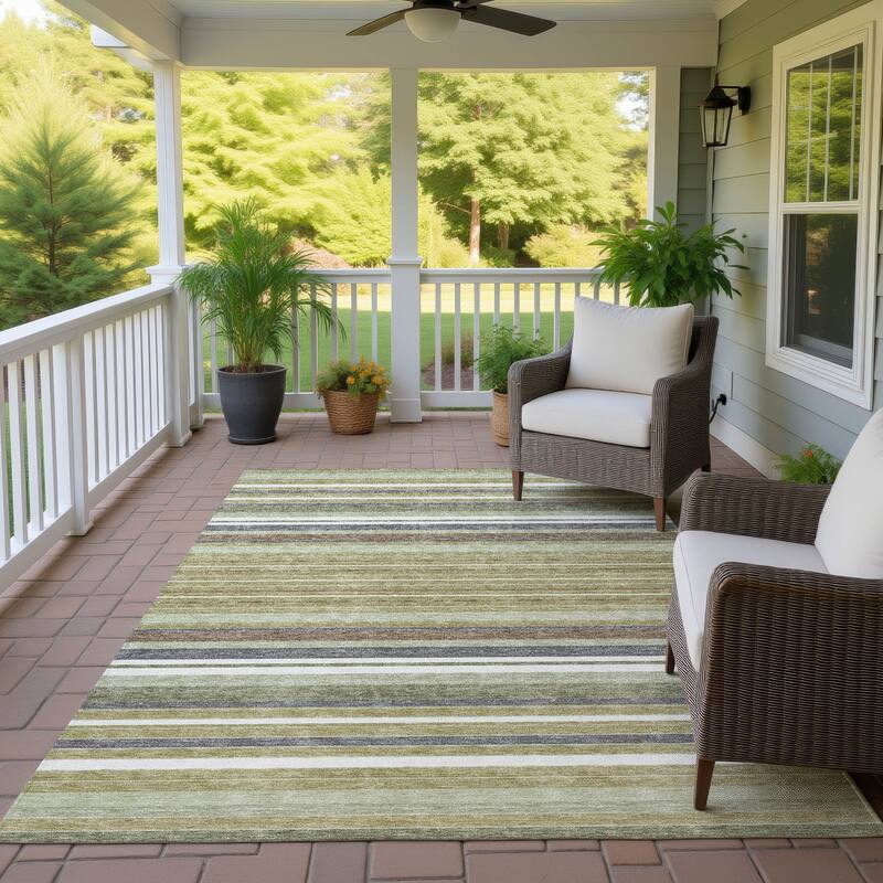 Machine Washable Indoor/ Outdoor Modern Stripes Chantille Rug