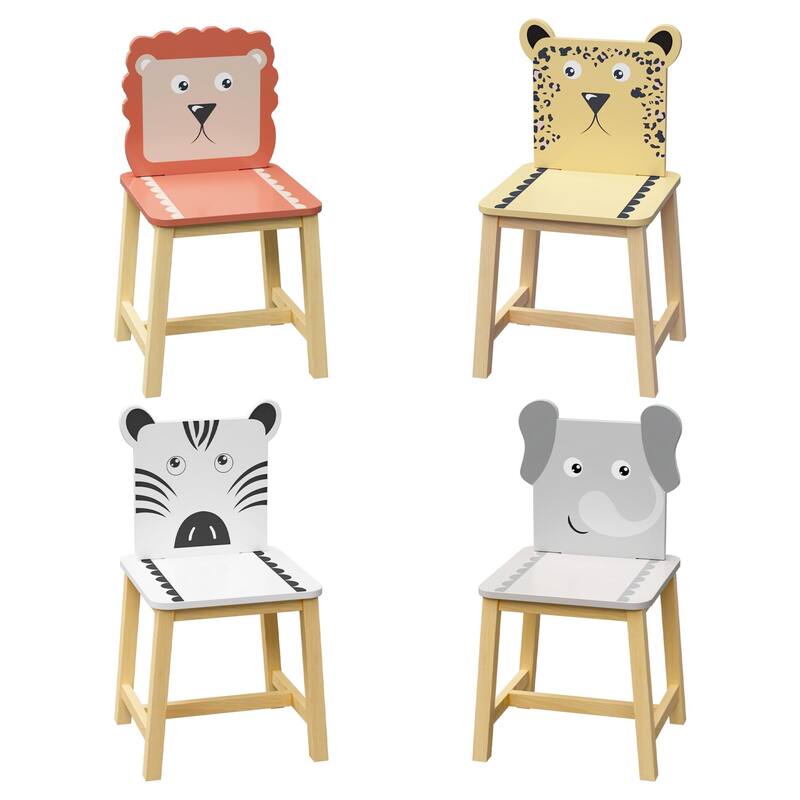 Anmytek 5-Piece Kids Table and Chair Set with Animal Themed Chairs, Solid Wood Children's Furniture for Playroom