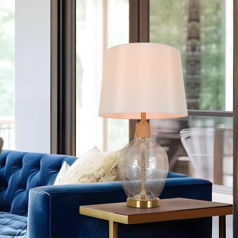 Modern 25-inch Coastal Jar Table Lamp with Textured Glass Base - L14" x H25"