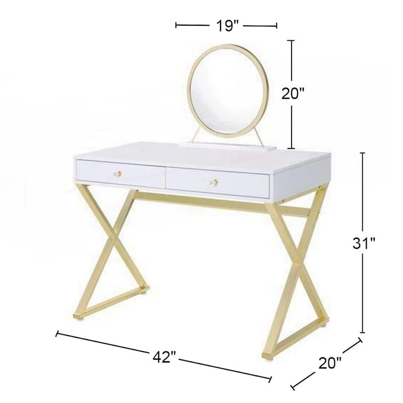 Rectangular Vanity Desk with Mirror and Jewelry Tray