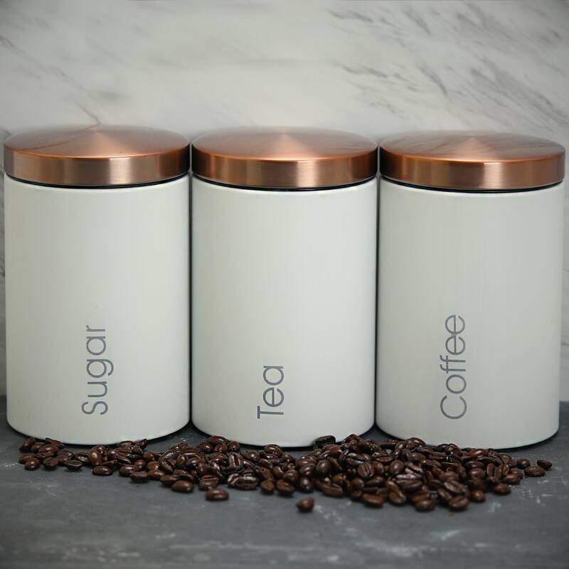 Modern Home Sugar, Coffee and Tea Can Storage Set with Lids in Cloud White
