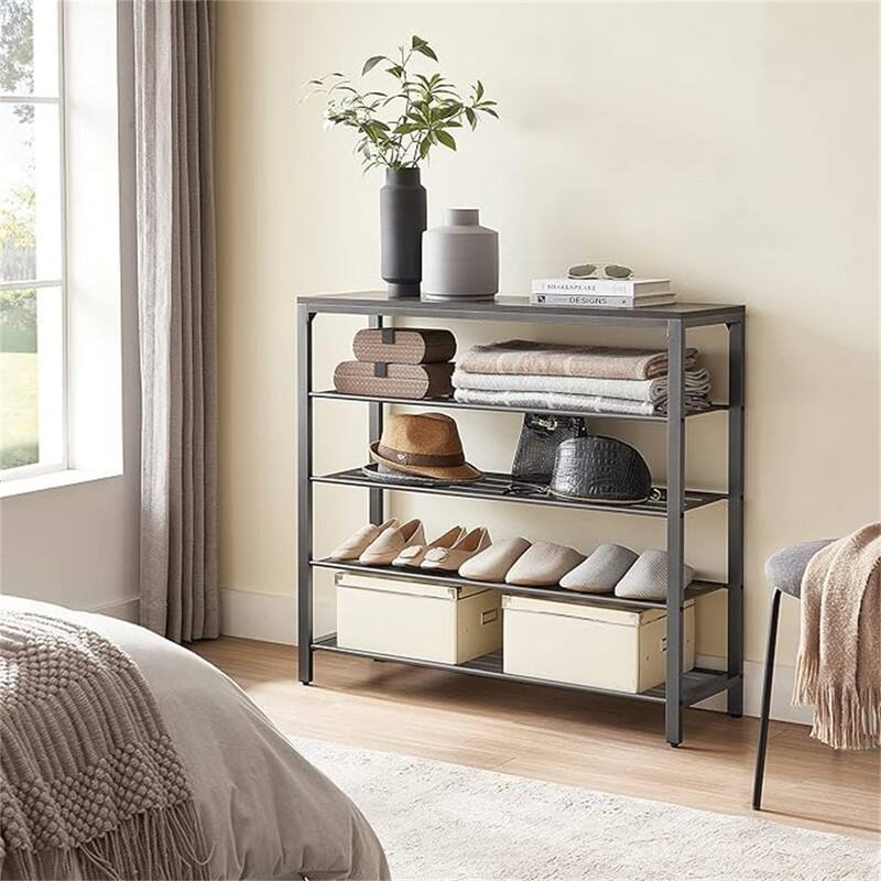 INDESTIC Shoe Rack - 36.4"D x 11.8"W x 39.4"H - Ebonized Oak