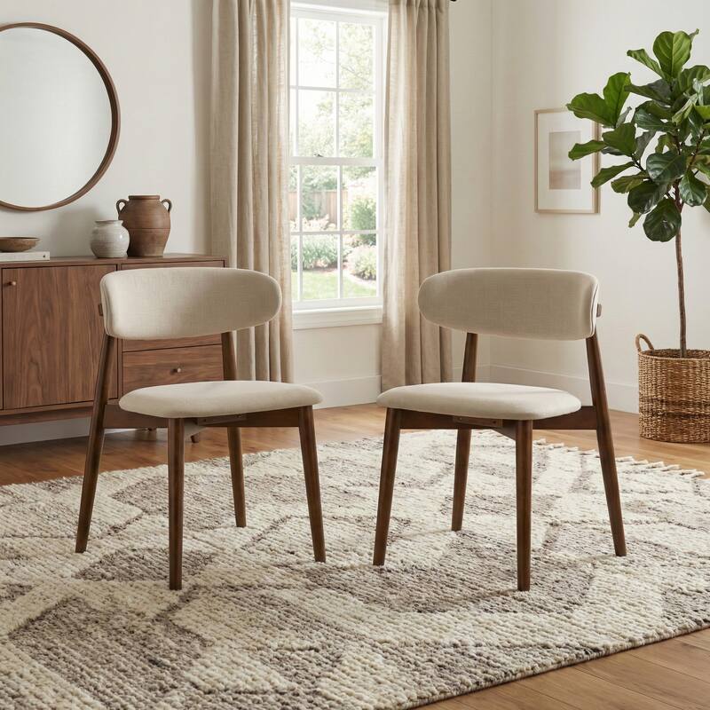 Roundhill Furniture Arnott Upholstered Dining Chairs, Set of 2, Walnut Finish.