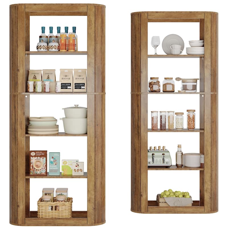70.9" Tall Kitchen Pantry, Farmhouse Storage Cabinet with 5-Tier Storage Shelves, Brown - N/A